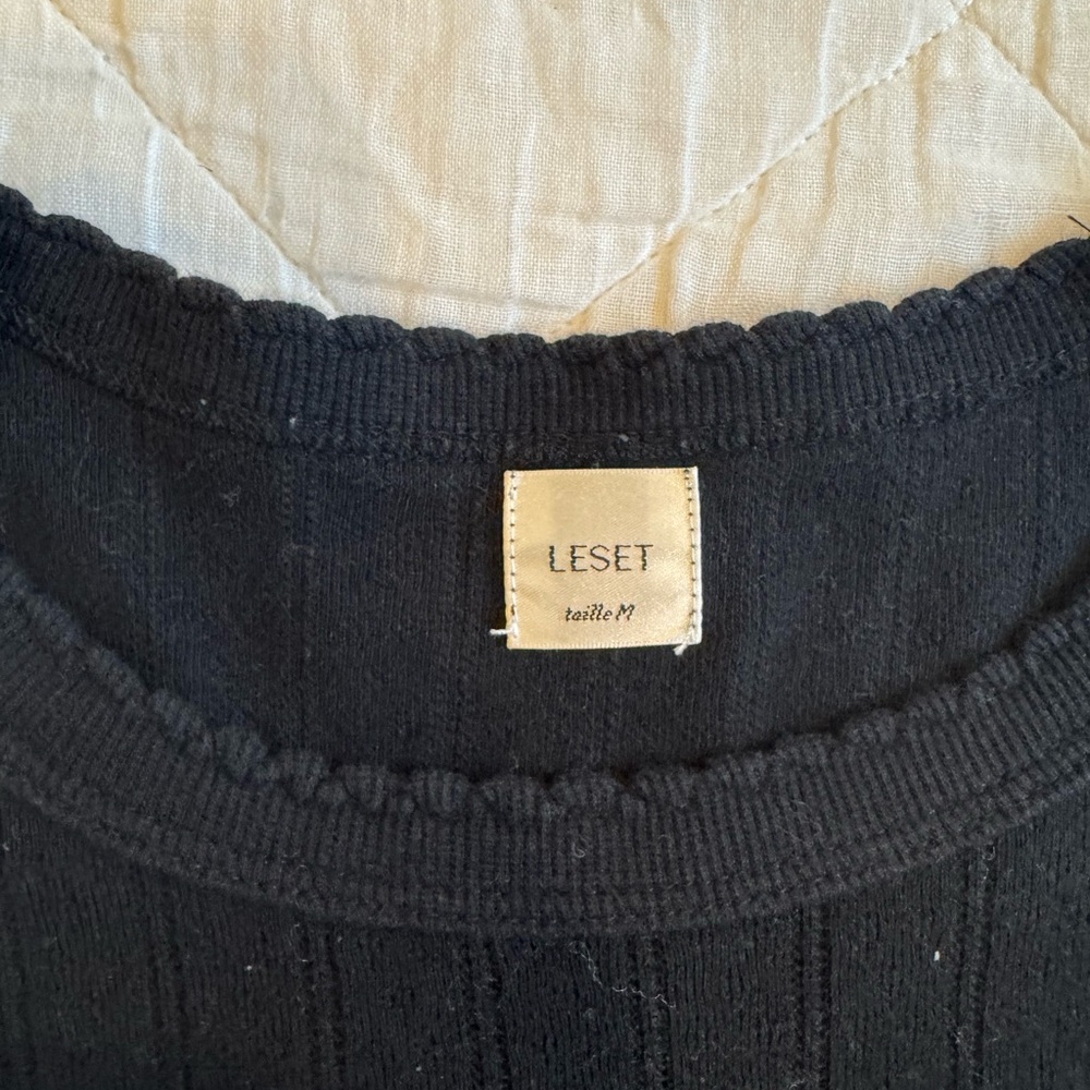 LESET Black Pointelle Tee - Picture 6 of 6